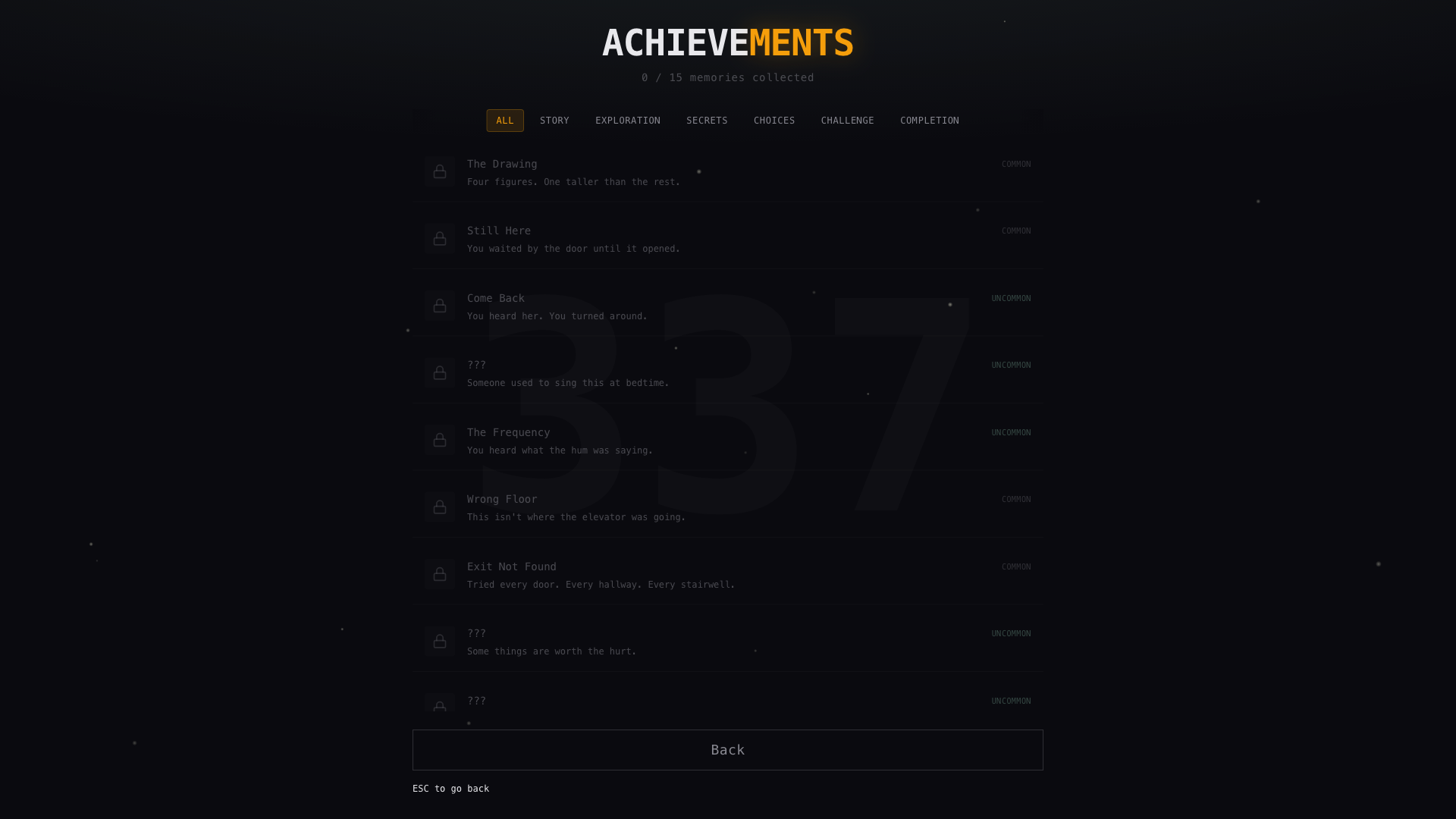 Achievements screen, shown with placeholder memories
